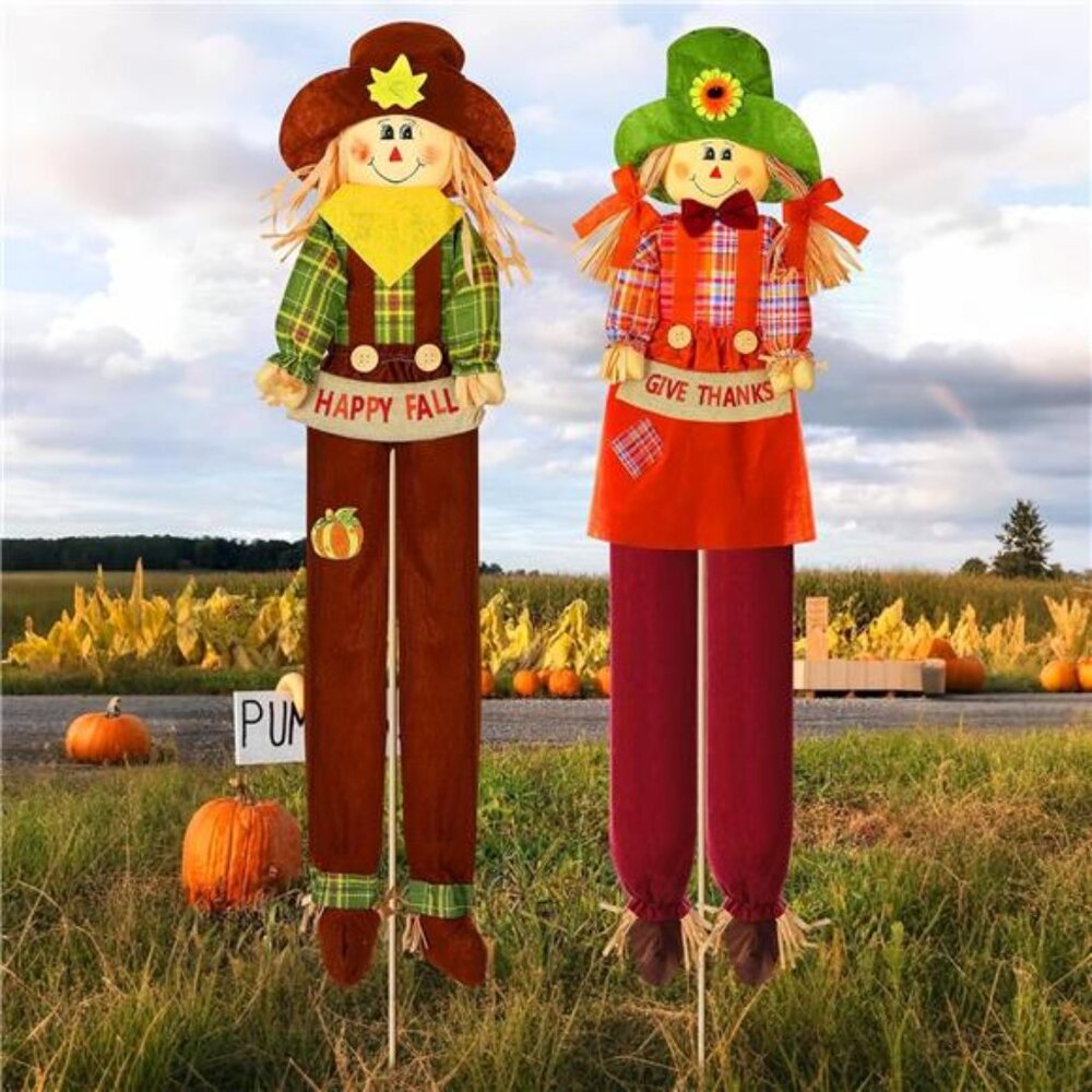 New 2 Pack Fall Harvest Scarecrow Decorations, Thanksgiving Standing - Picture 1 of 7